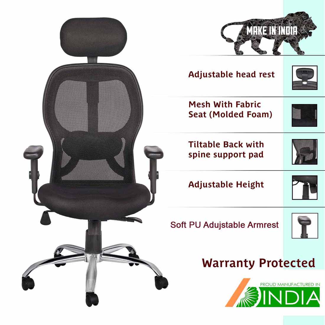 Mango Blossom Brisbane High Back ergonomic office executive chair black