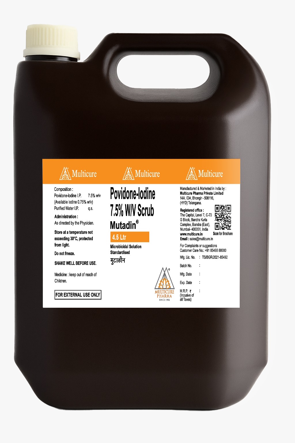 MUTADINE 7.5% IP SCRUB SOLUTION 4.5 LITRE