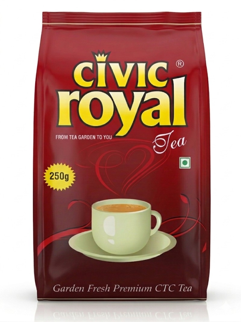 Civic Royal Tea 250gm packet |  Black CTC Tea | Fresh, Aromatic Blend  | (Pack of 4) 1 KG