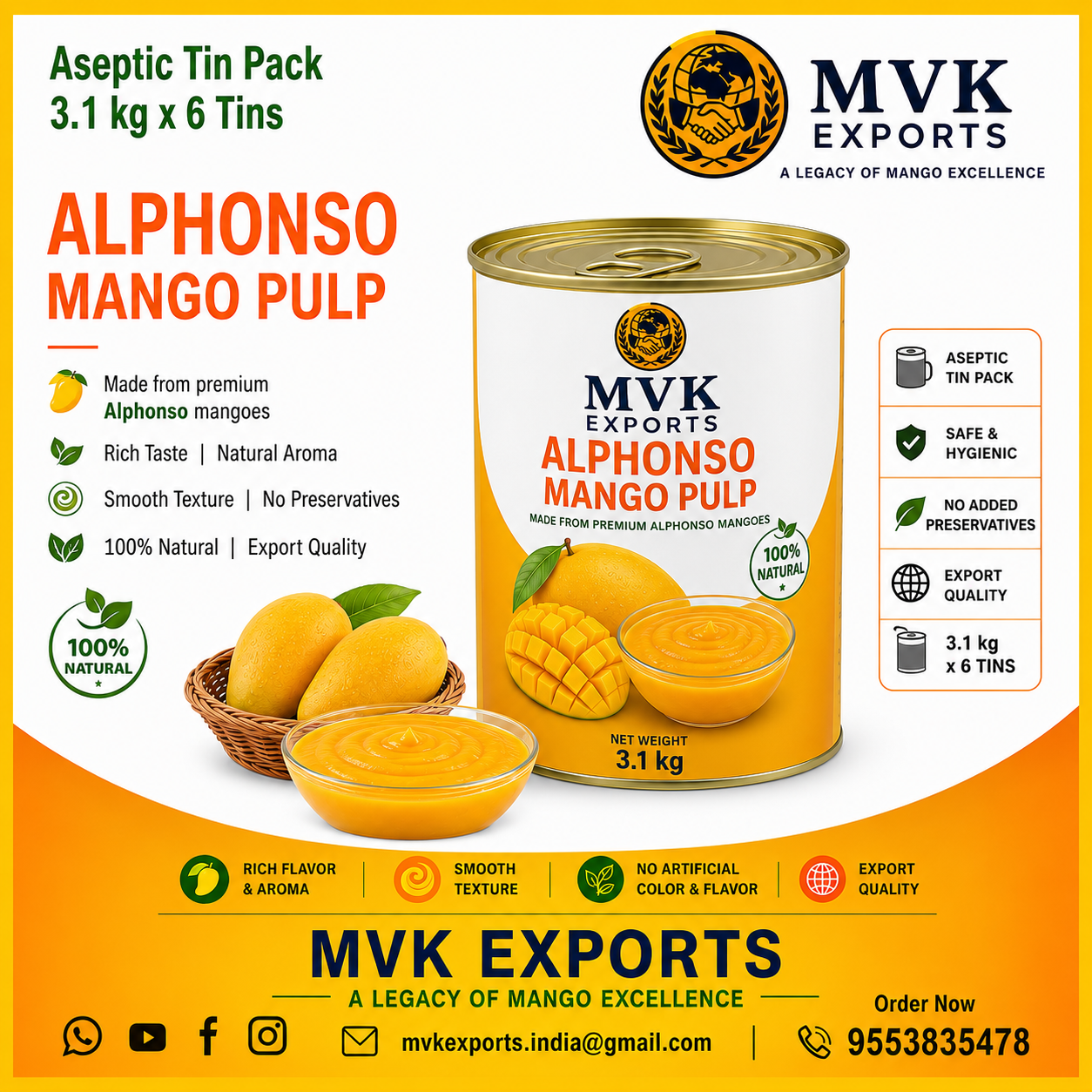 MVK Premium Alphonso Mango Pulp 