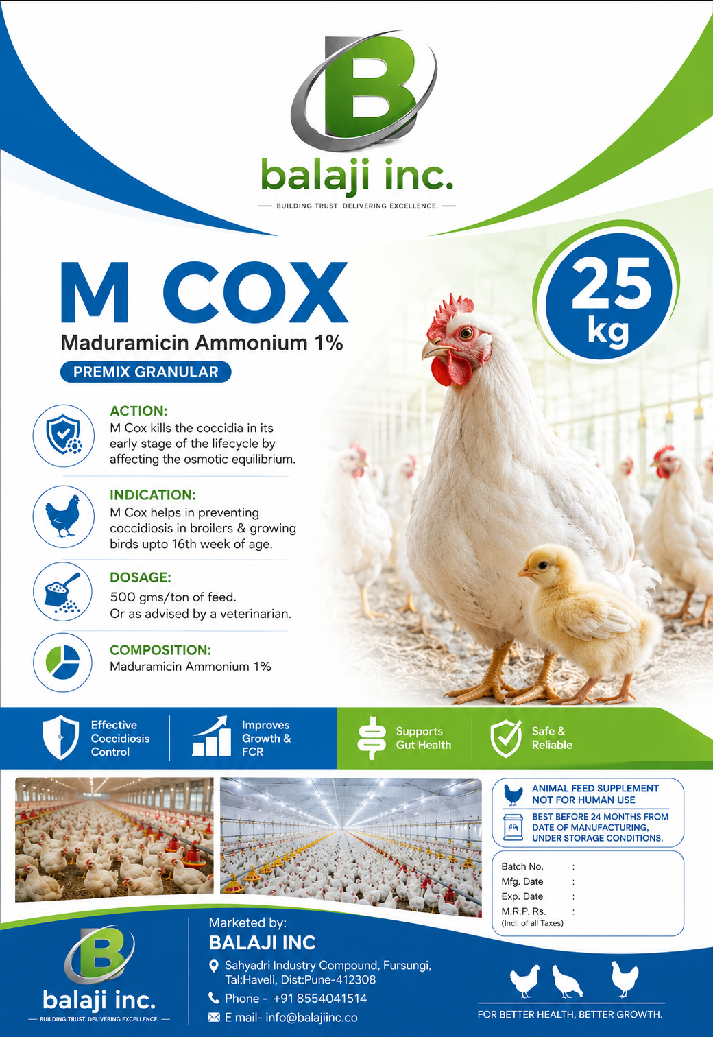 Mcox 1% Granular - Maduramicin 1%kg Anticoccidial for Poultry Coccidiosis