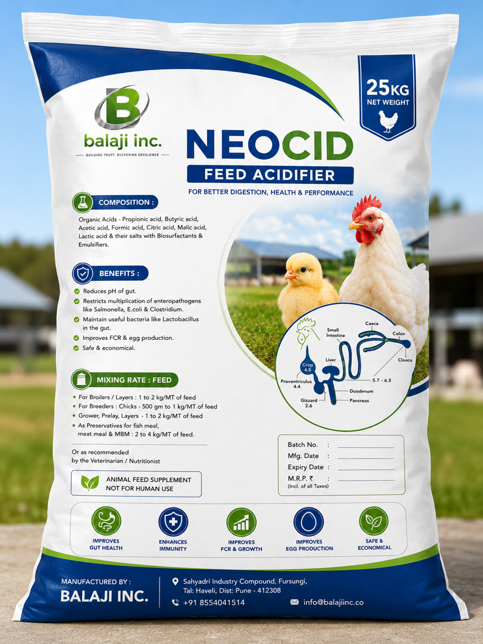 Neocid Powder 25kg - Feed Acidifier for Poultry Gut Health & Pathogen Control
