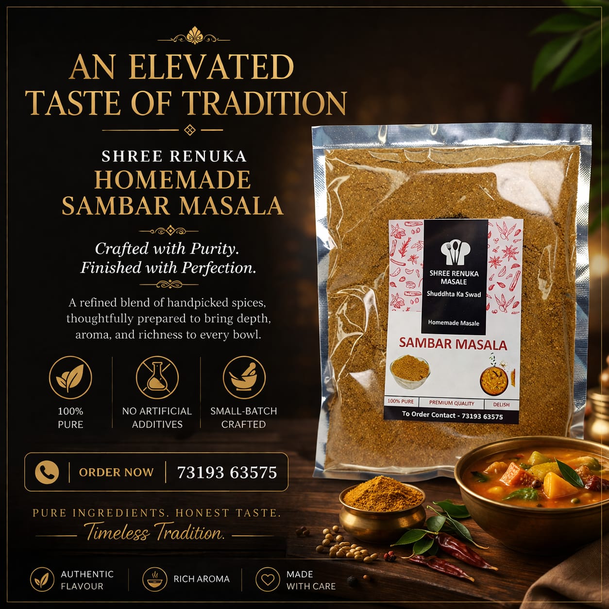 Sambar Masala Powder, homemade with Authentic taste of South India,