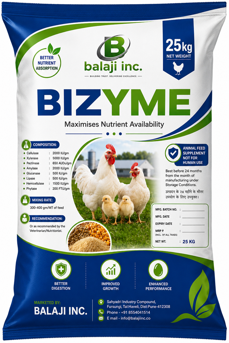 Bizyme - Multi-Enzyme Cocktail 25kg Feed Supplement for Poultry Nutrient Absorption