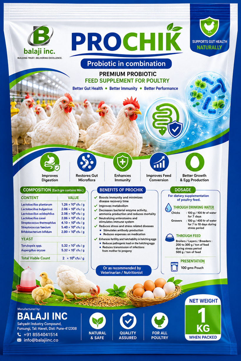 Prochik Probiotic - 1kg x 10 Pack Gut Health Supplement for Poultry Performance