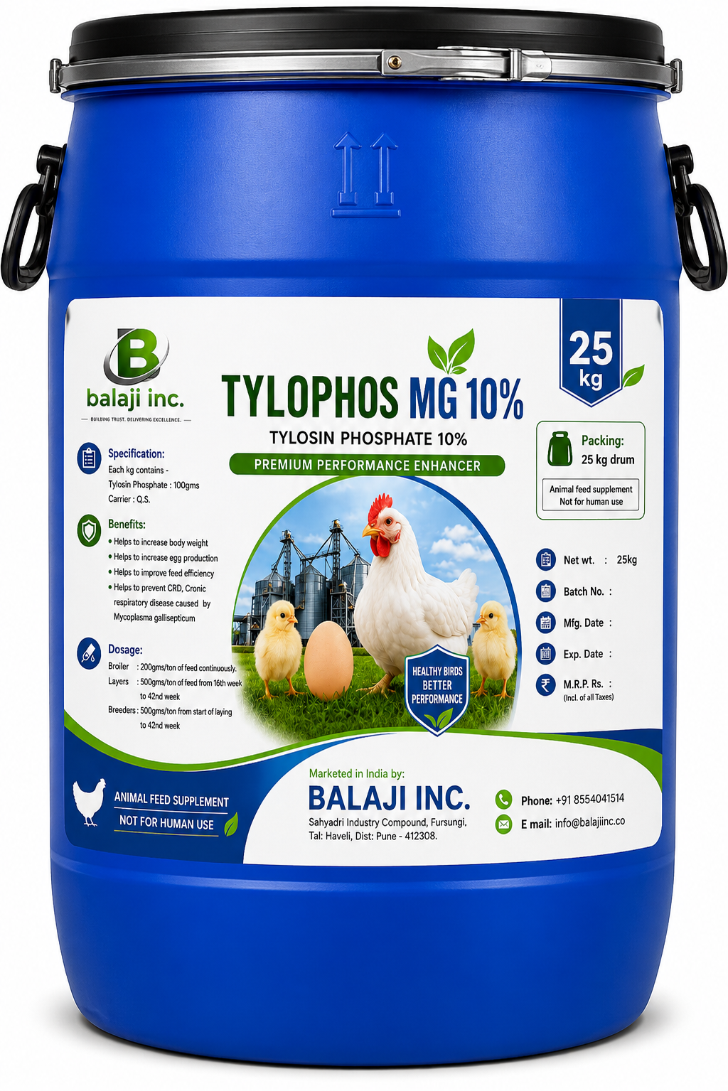 Tylophos MG - Tylosin Phosphate 10% Granular,Antibacterial 25kg for Poultry, Pigs & Cattle