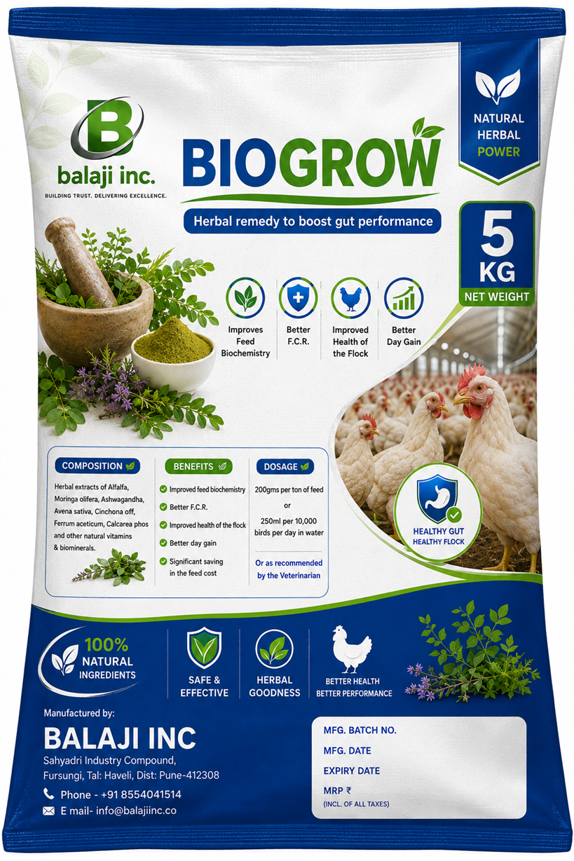 Biogrow Herbal Growth Promoter - 5kg x 5 Pack Natural Nutrient Absorption Booster for Poultry