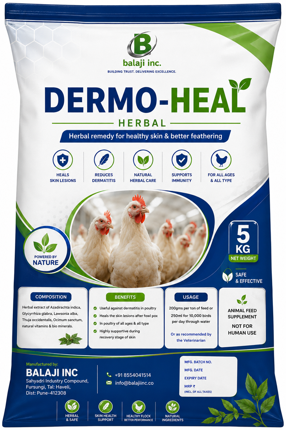 Dermoheal Herbal Skin Health Supplement - 5kg x 5 Pack for Poultry Dermatitis Prevention