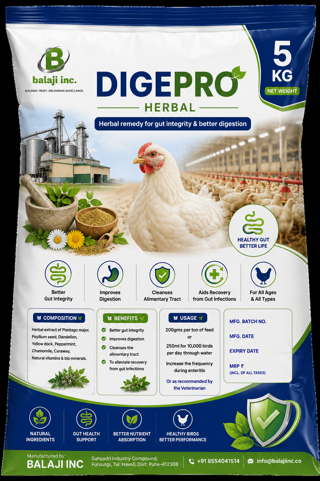 Digepro Herbal Digestive Enzyme Booster - 5kg x 5 Pack for Poultry Gut Health