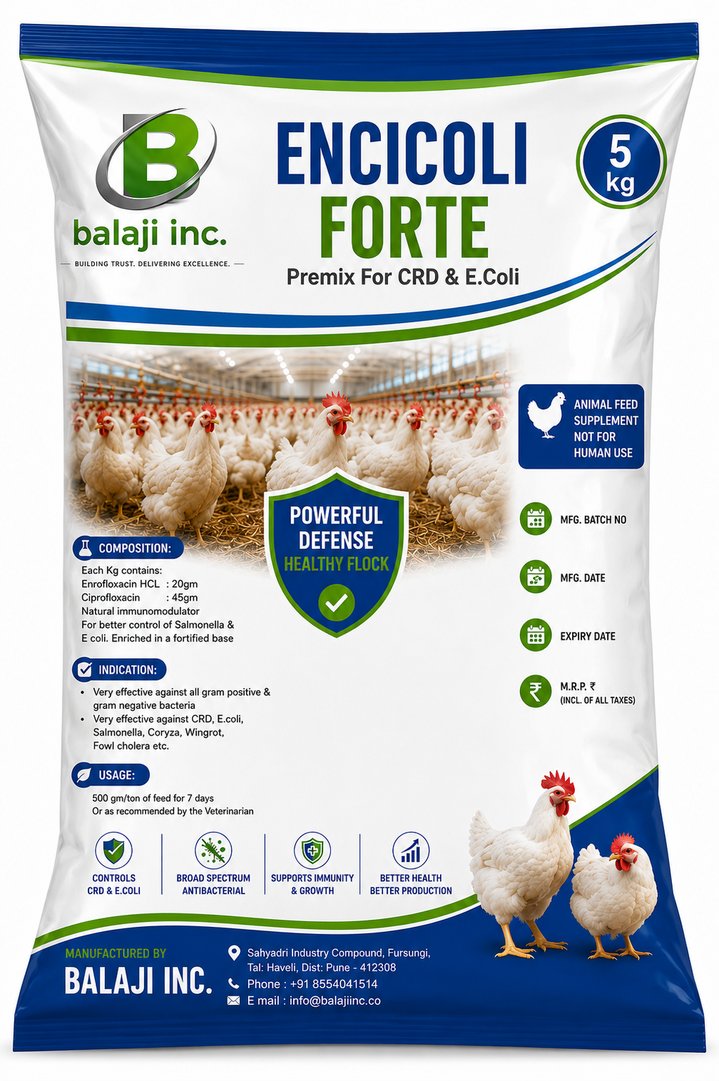 Encicoli Forte Powder - 5kg x 5 Pack Antibiotic for E. coli & Salmonella Control in Poultry