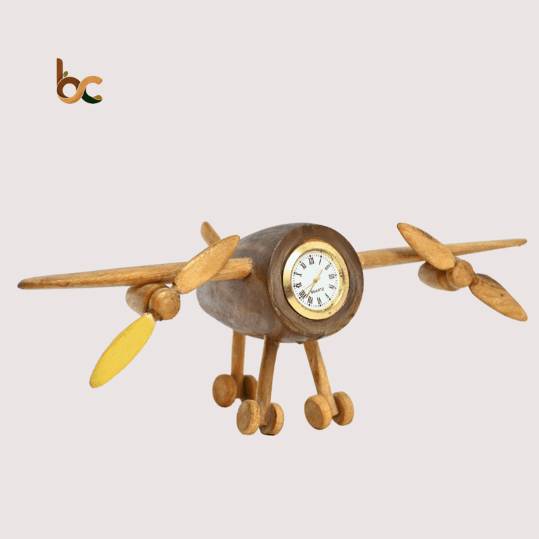 Handcrafted Wooden Airplane Clock – Vintage Décor for Desk and Home
