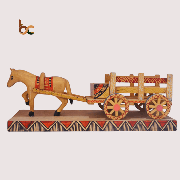 Handcrafted Wooden Bullock Cart with Traditional Folk Art & Intricate Detailing