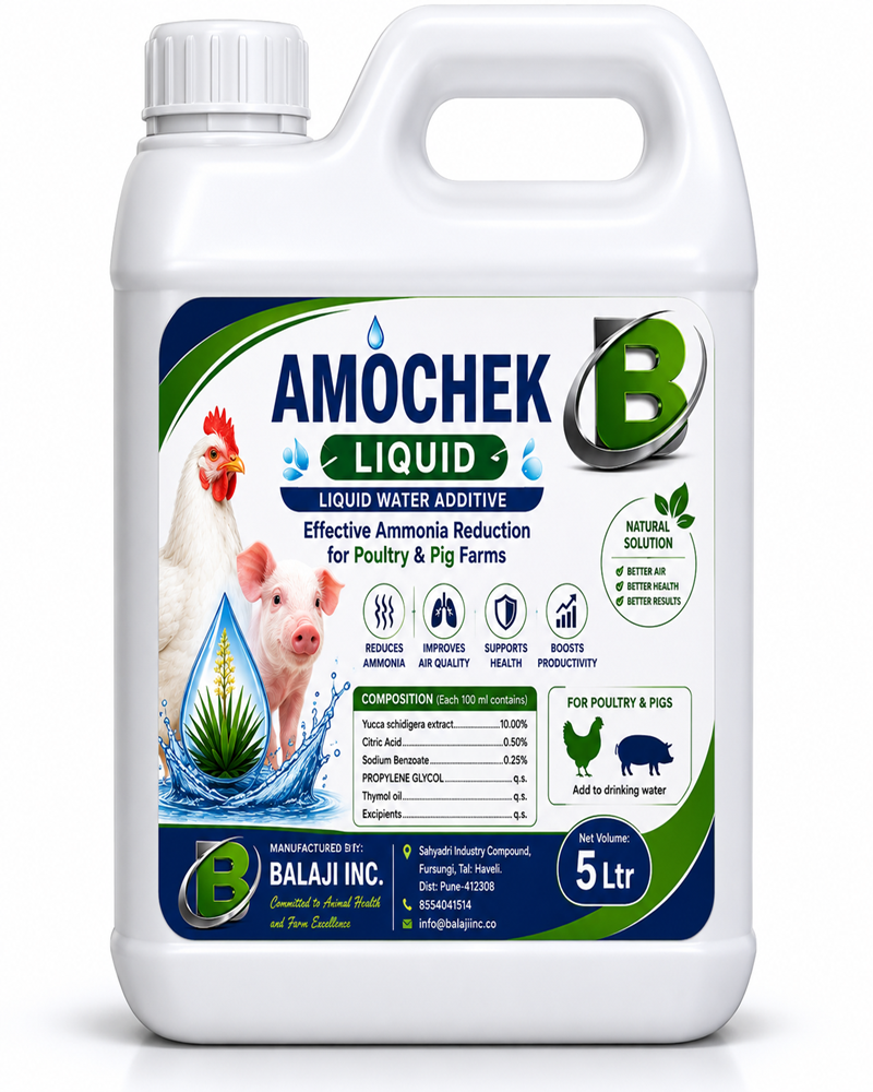 AMOCHEK LIQUID – Premium Yucca Schidigera Drinking Water Supplement for Effective Ammonia Reduction in Poultry and Pig Farms.