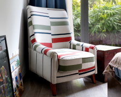 Premium Wooden Armchair Upholstered in White Pomegranate Fabric