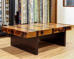 Rustic Industrial Solid Wood Center Coffee Table with Metal Banding Accents