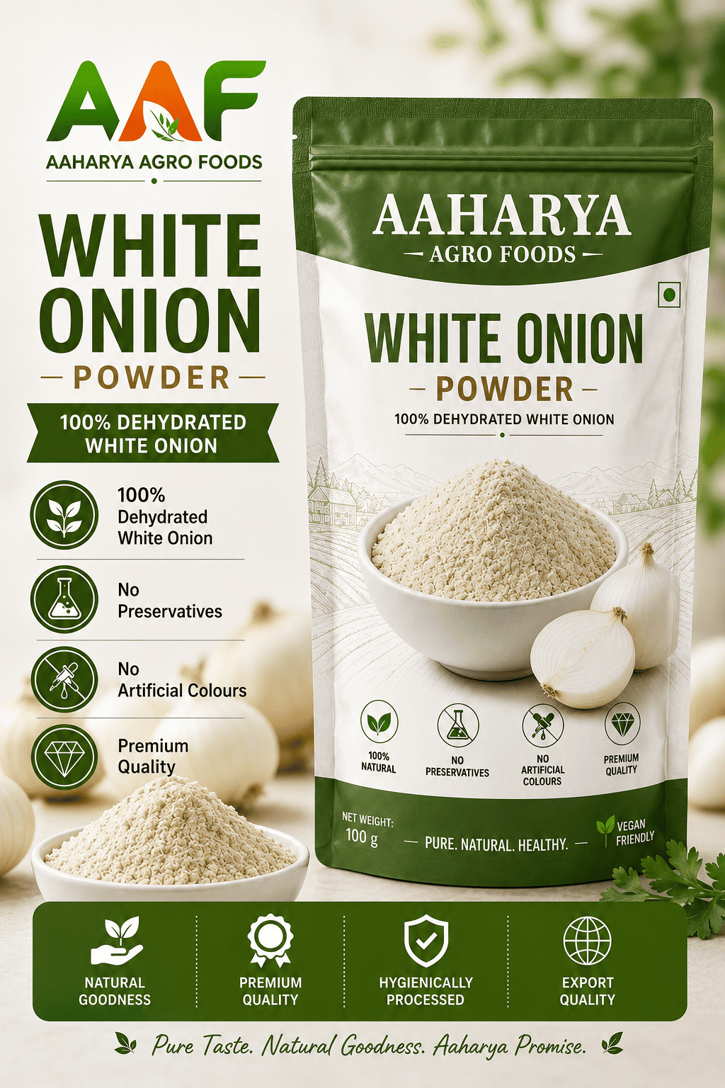 Premium Dehydrated White Onion Powder | 100% Natural | Food Grade | Bulk Manufacturer & Supplier