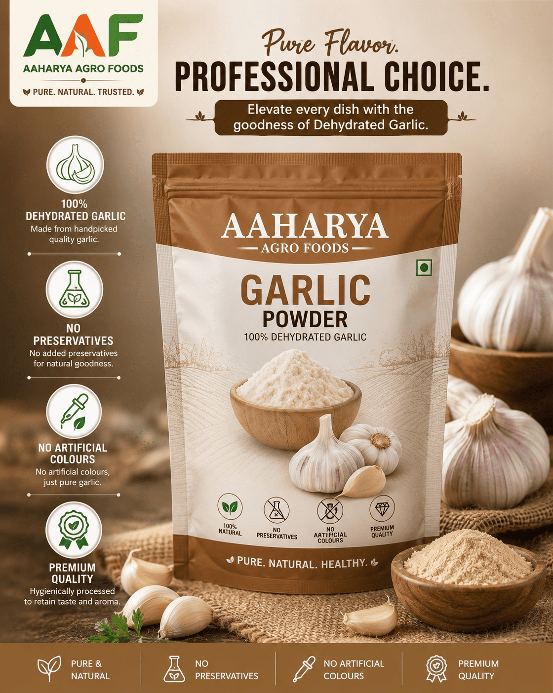 Premium Dehydrated Garlic Powder | 100% Natural | Food Grade | Bulk Manufacturer & Supplier