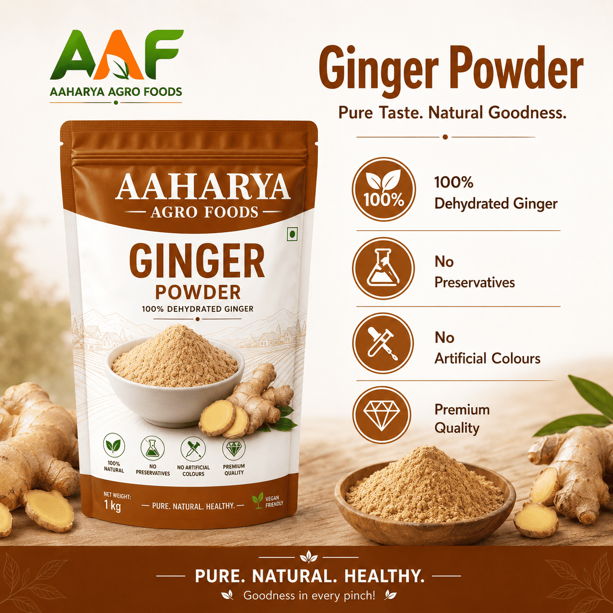 Premium Dehydrated Ginger Powder | 100% Natural | Food Grade | Bulk Manufacturer & Supplier