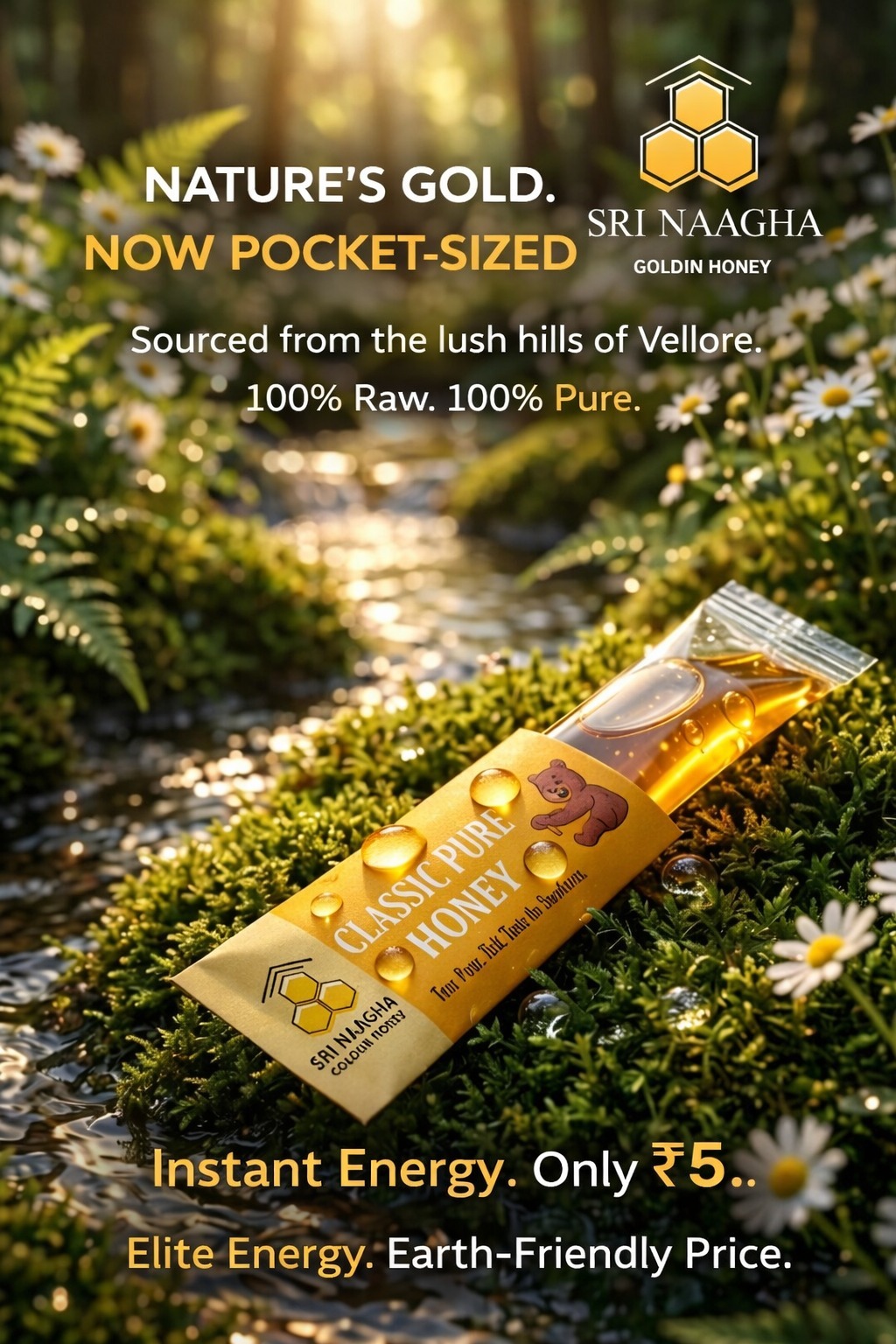 SRI NAAGHA GOLDEN HONEY Classic Pure Honey 5gm Sachets 