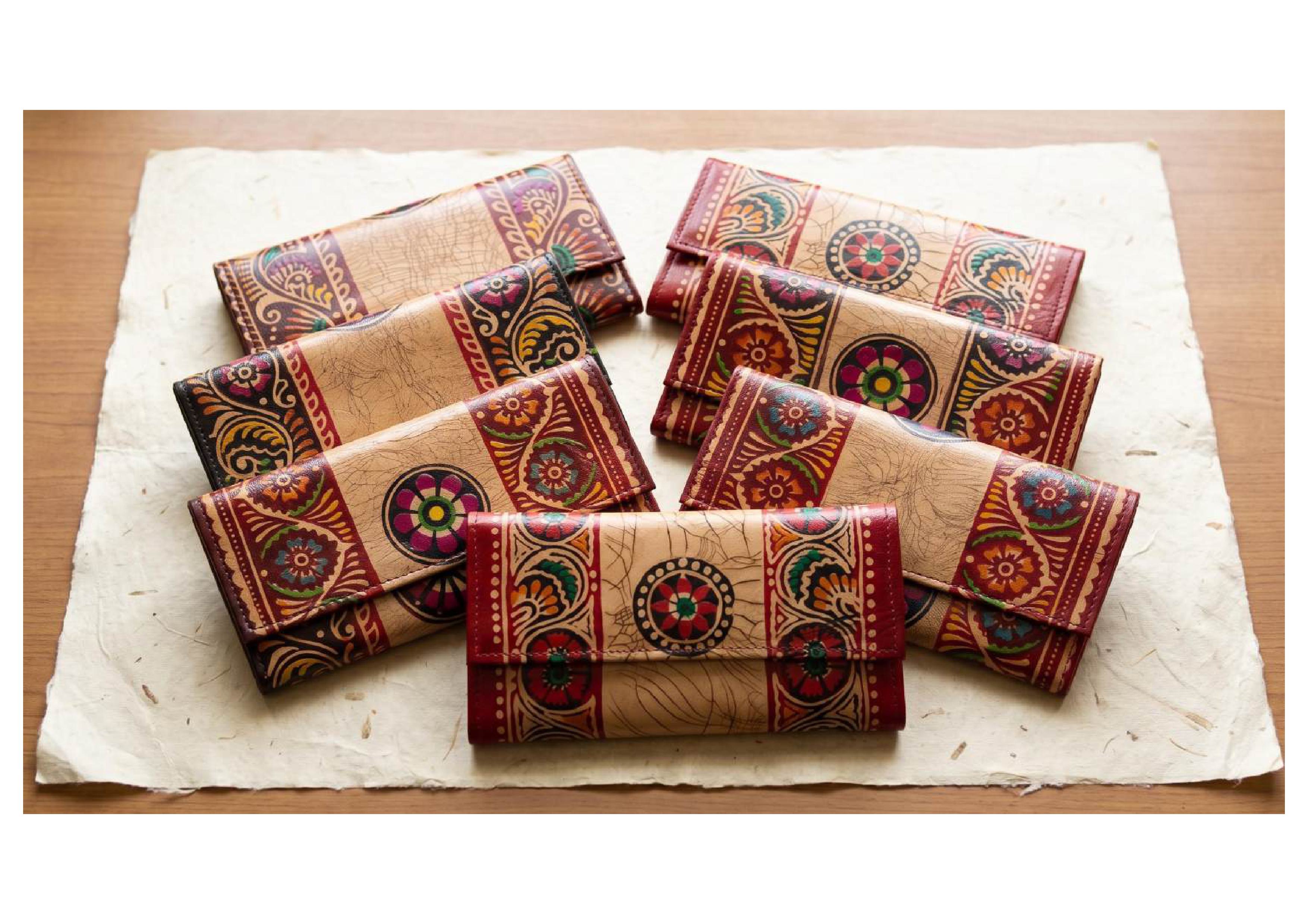Genuine Leather Hand Batik Shantiniketan Clutch Bag purse