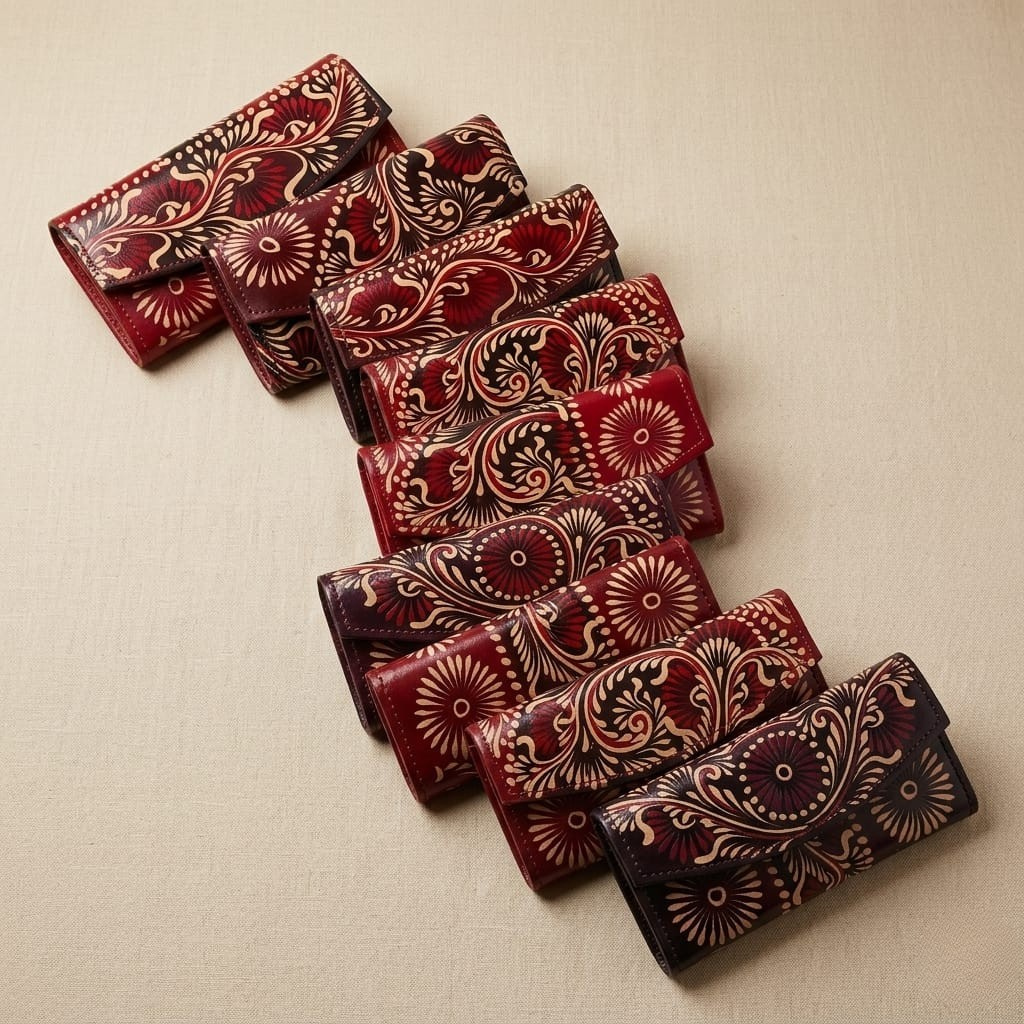 Genuine Leather Hand Painted Batik Clutch Purse