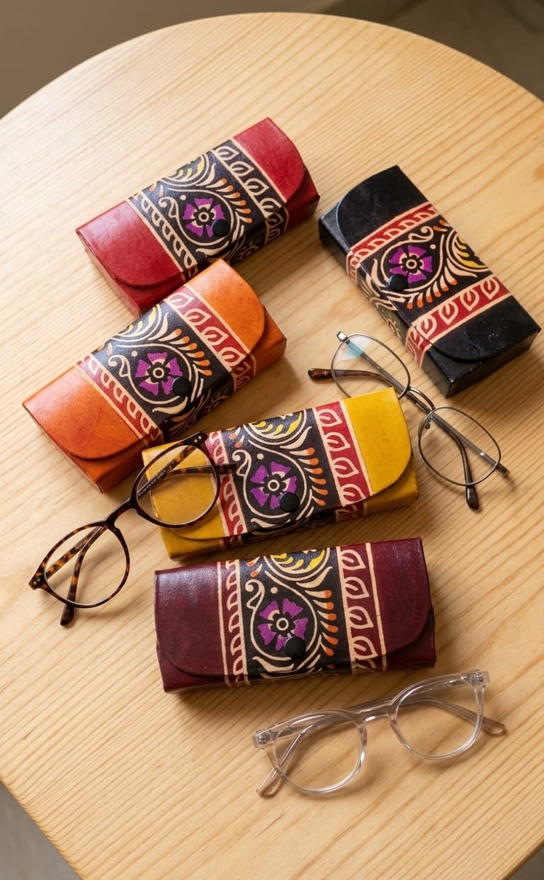 Hand-Painted Batik Leather Spectacle Case