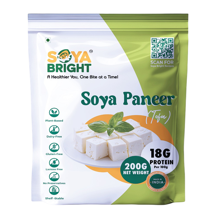 Soya Bright Soya Paneer (Tofu) 200g | Paneer-Style, Grills & Air Fries | Shelf Stable, No Refrigeration | High Protein | Preservative Free | Vegan