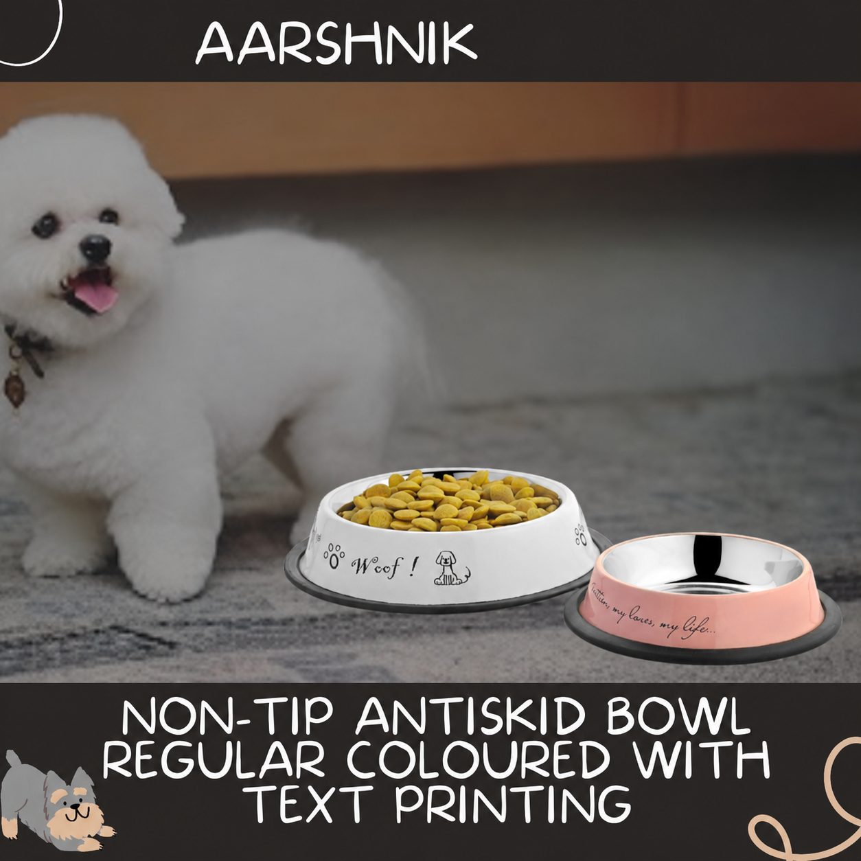 Non-Tip Antiskid Pet Bowl Regular coloured with text printing