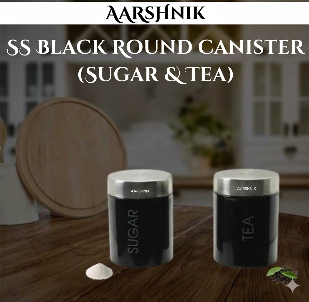 SS BLACK ROUND CANISTER (SUGAR & TEA)