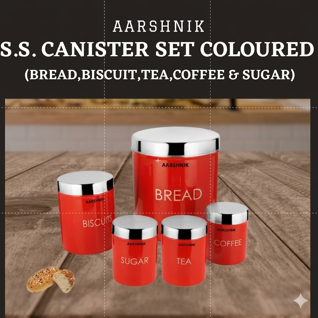 S.s Canister Set Coloured ( Bread,Biscuit,Tea.Coffee & Sugar)
