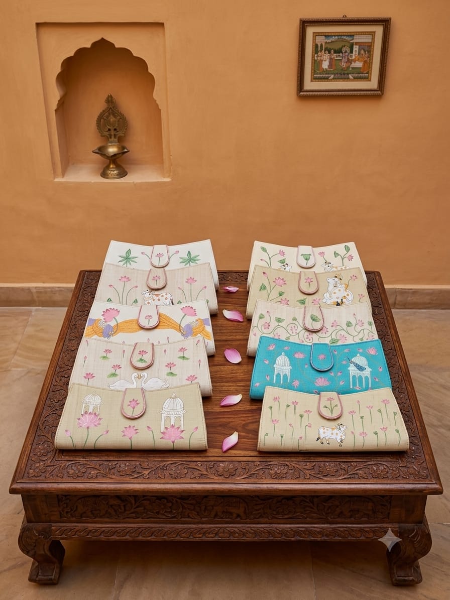 Pichwai Silk clutches