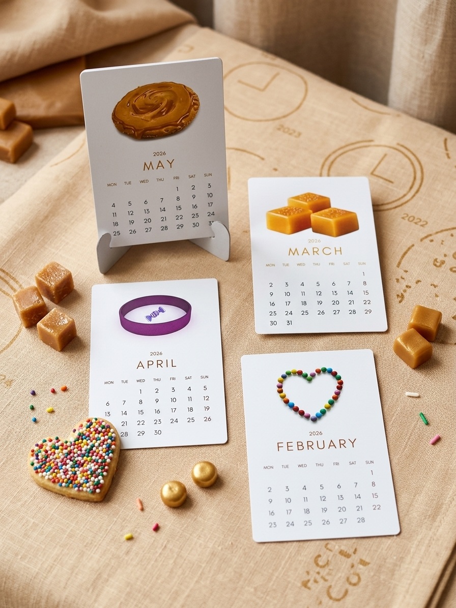 2026 Candy Themed Desk Calendar, Monthly Pages with Sweet Treats Design, Colorful Confectionery Illustrations, Office Home Decor
