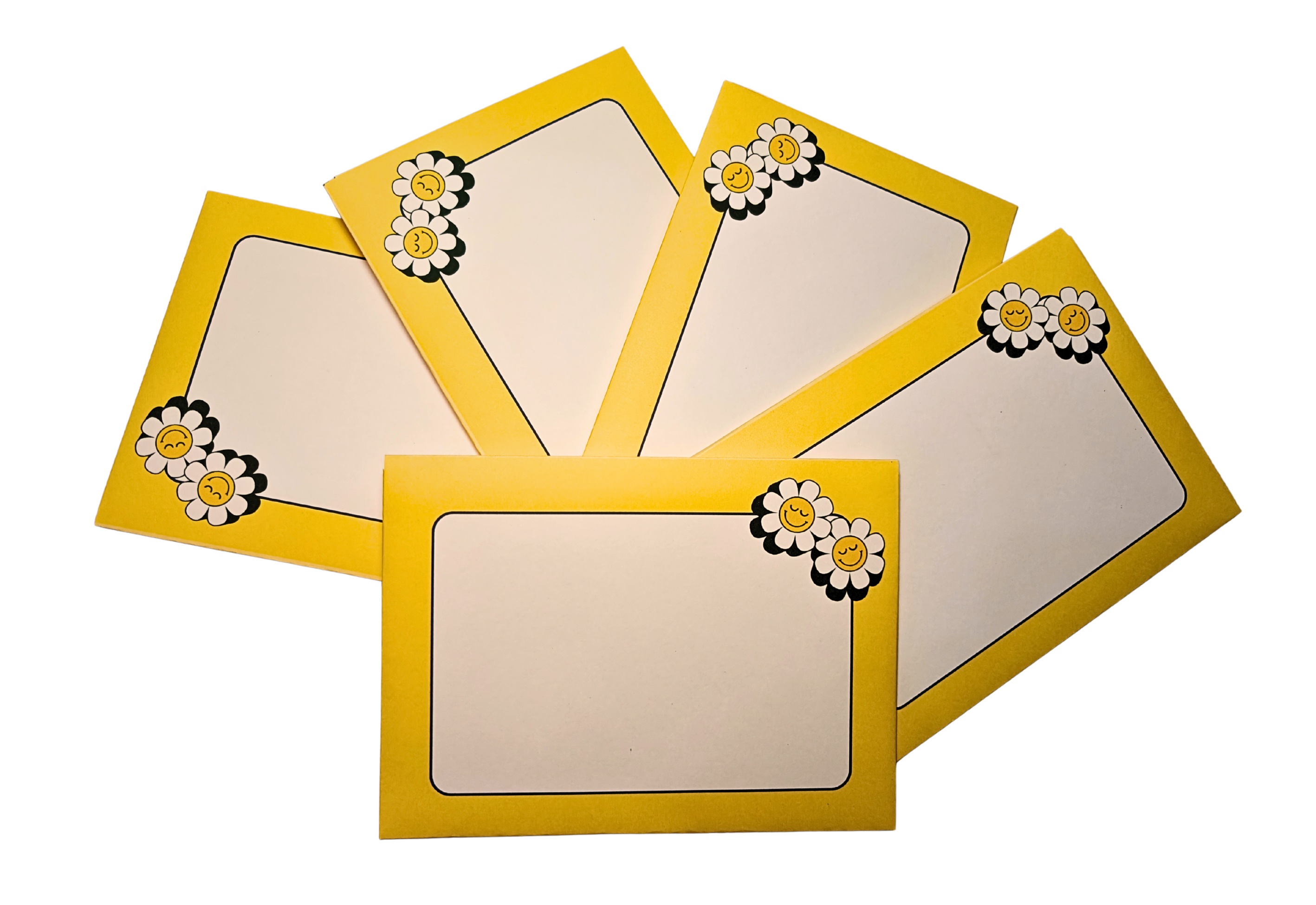 Decorative Happy Face Envelopes with Smiling Daisy Design, Yellow Border