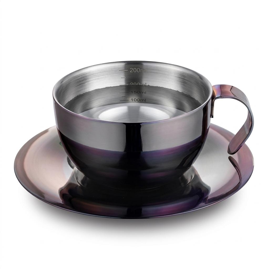 S.S Double Wall Tea Cup Saucer Black Coating