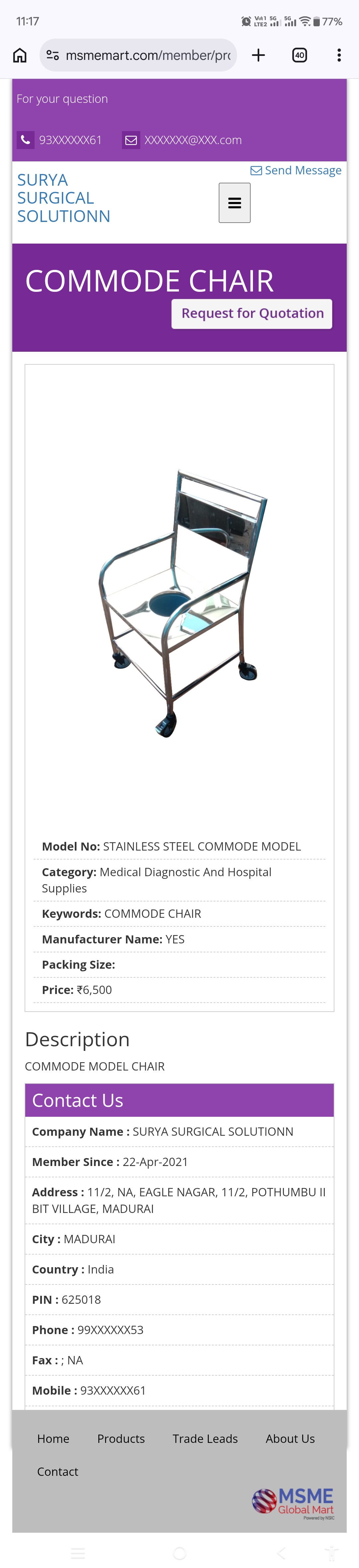 SS wheel chair with commode
